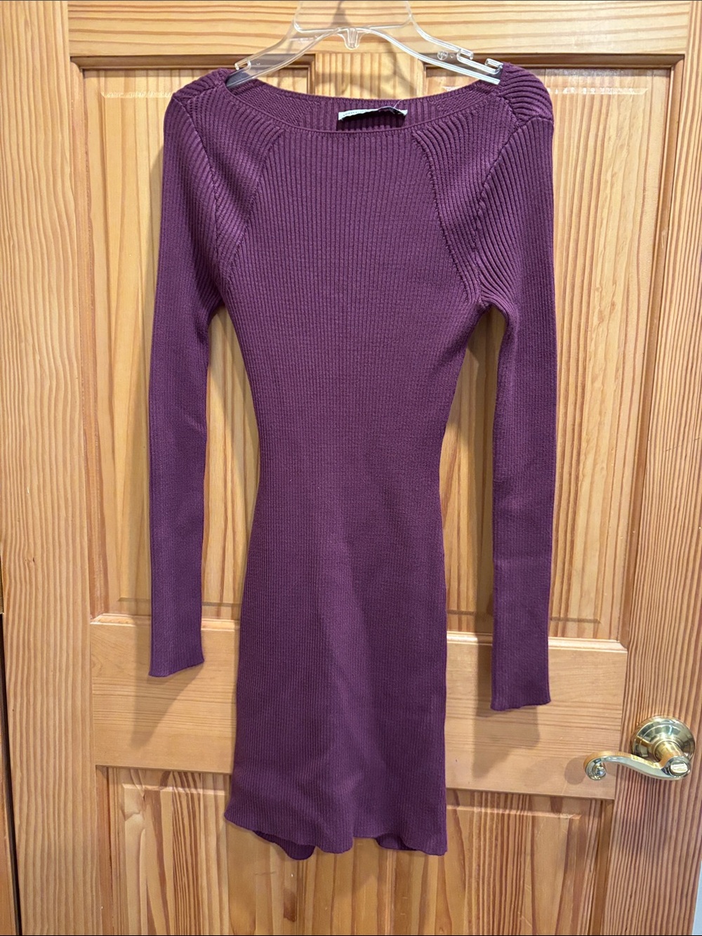 A&F Women's Long Sleeve Ribbed Knit Dress in Plum XSP